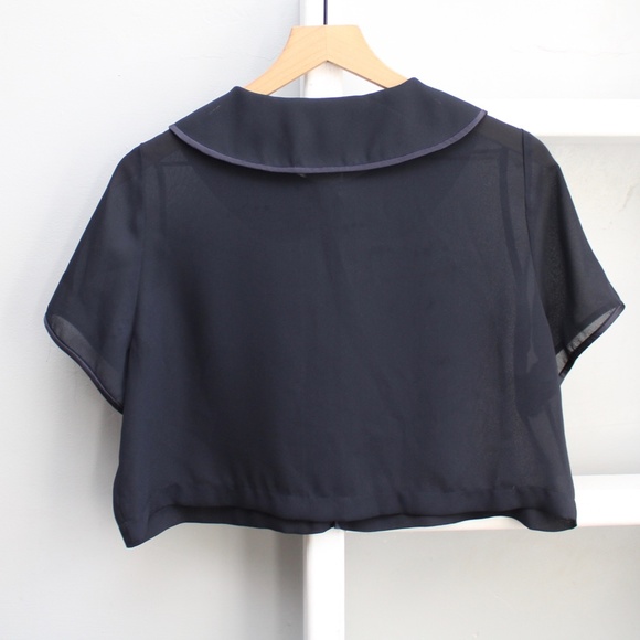 Vintage Maggy London Blue Sheer Button-Up  Top - Picture 3 of 5